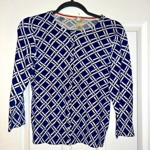 L.L. Bean Blue and White Cardigan Sweater Small